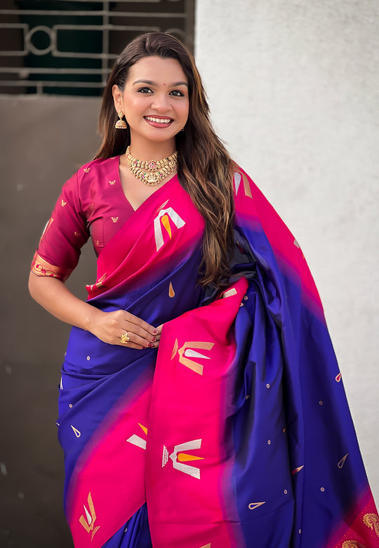 Blue Banarasi Silk Blend Saree With Blouse Piece