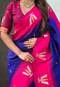 Blue Banarasi Silk Blend Saree With Blouse Piece