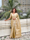 Yellow Banarasi Silk Blend Saree With Blouse Piece