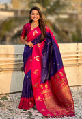 Blue Banarasi Silk Blend Saree With Blouse Piece