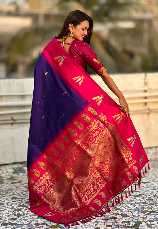 Blue Banarasi Silk Blend Saree With Blouse Piece
