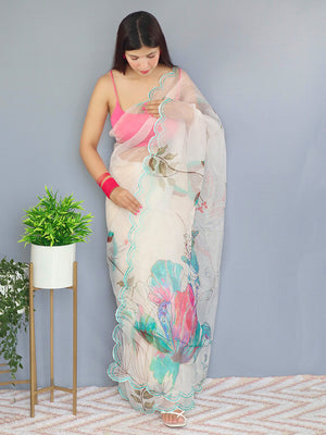 Off White Organza Saree With Blouse Piece