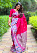 Pink Banarasi Silk Blend Saree With Blouse Piece
