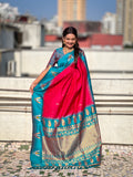 Pink Banarasi Silk Blend Saree With Blouse Piece