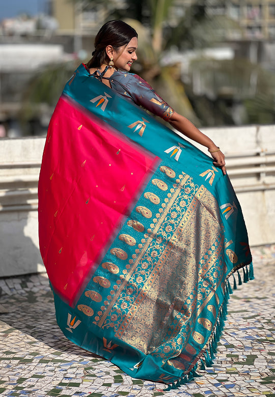 Pink Banarasi Silk Blend Saree With Blouse Piece