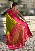 Mehandi Banarasi Silk Blend Saree With Blouse Piece