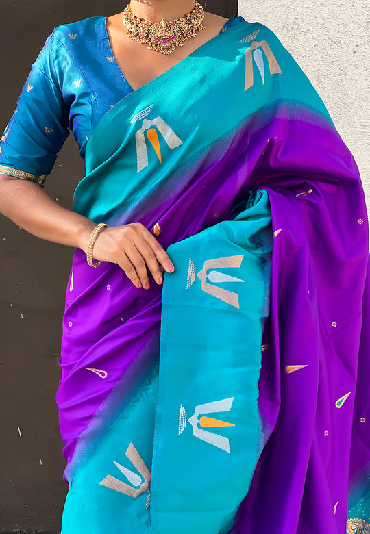 Purple Banarasi Silk Blend Saree With Blouse Piece