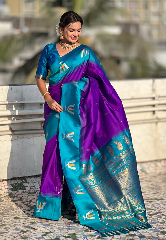 Purple Banarasi Silk Blend Saree With Blouse Piece