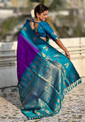 Purple Banarasi Silk Blend Saree With Blouse Piece