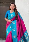 Wine Banarasi Silk Blend Saree With Blouse Piece