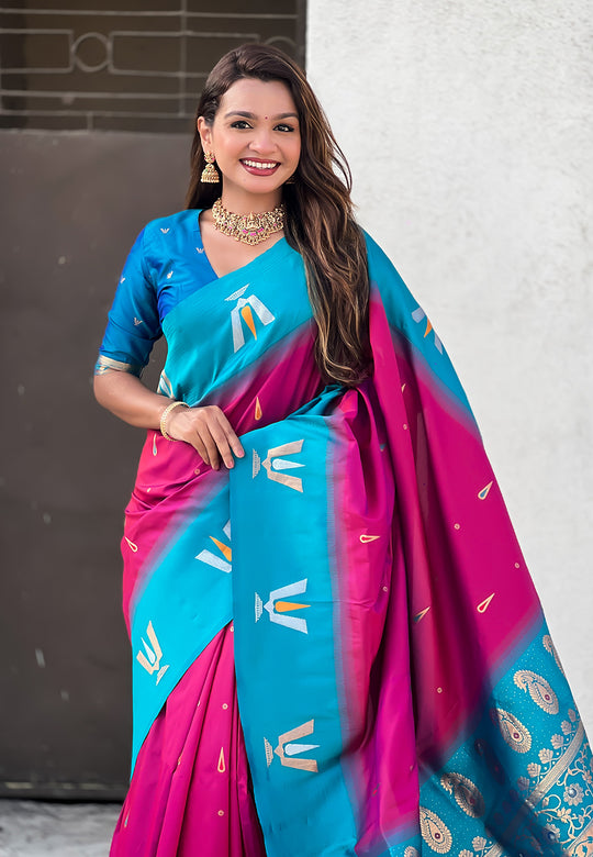 Wine Banarasi Silk Blend Saree With Blouse Piece
