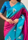 Wine Banarasi Silk Blend Saree With Blouse Piece