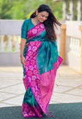 Rama Banarasi Silk Blend Saree With Blouse Piece