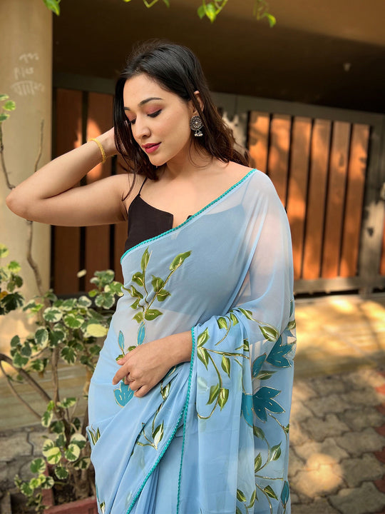 Grey Georgette Saree With Blouse Piece