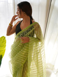 Green Organza Silk Saree With Blouse Piece
