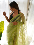 Green Organza Silk Saree With Blouse Piece