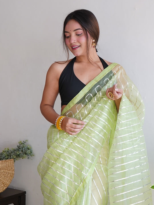 Green Organza Silk Saree With Blouse Piece