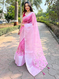 Pink Organza Saree With Blouse Piece