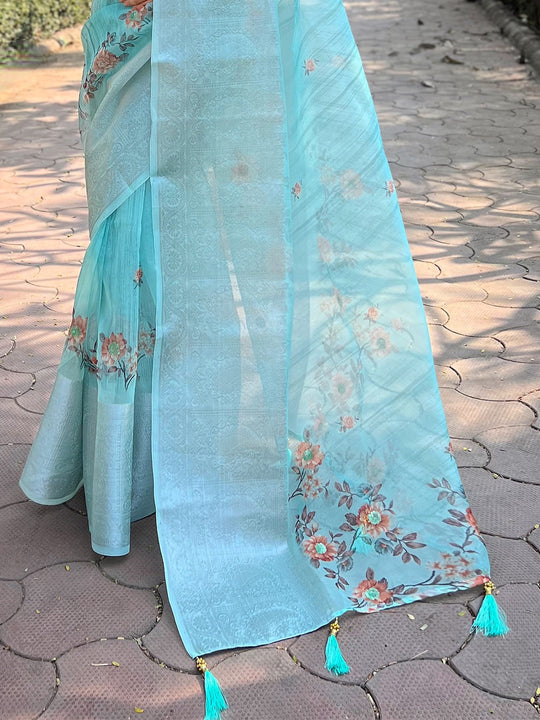 Green Organza Saree With Blouse Piece