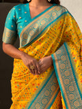 Yellow Banarasi Silk Blend Saree With Blouse Piece