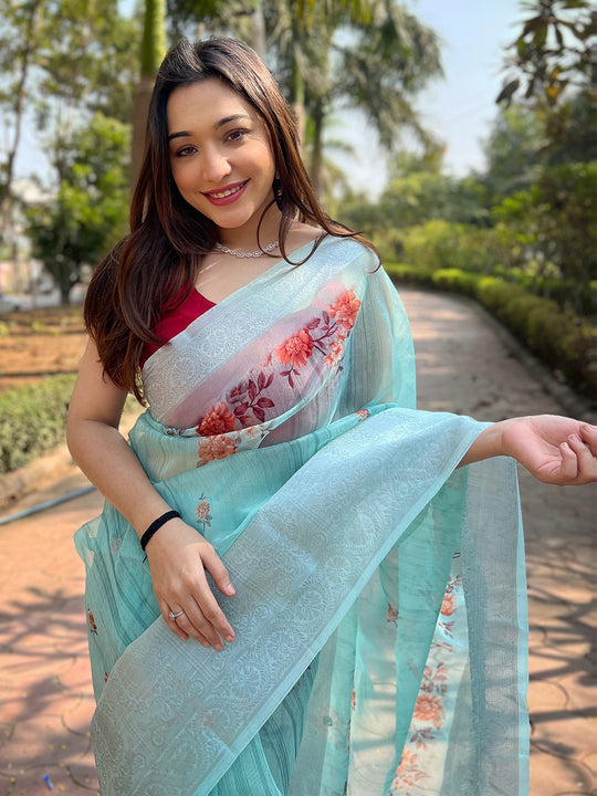 Green Organza Saree With Blouse Piece