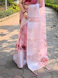 Baby Pink Organza Saree With Blouse Piece