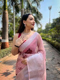 Baby Pink Organza Saree With Blouse Piece