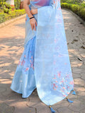 Light Blue Organza Saree With Blouse Piece