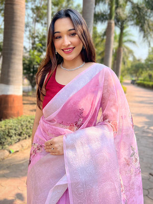 Peach Organza Saree With Blouse Piece