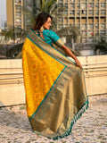 Yellow Banarasi Silk Blend Saree With Blouse Piece