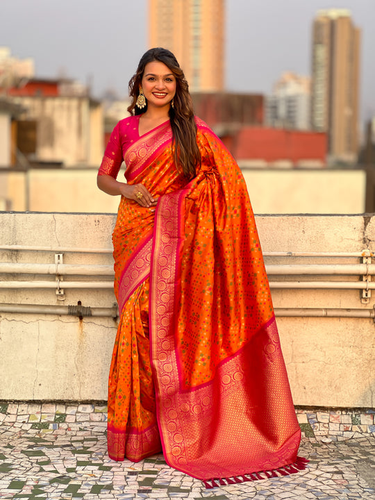 Red Banarasi Silk Blend Saree With Blouse Piece