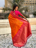 Red Banarasi Silk Blend Saree With Blouse Piece