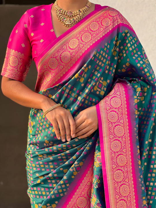 Green Banarasi Silk Blend Saree With Blouse Piece