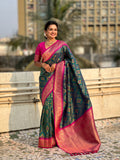 Green Banarasi Silk Blend Saree With Blouse Piece