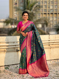 Green Banarasi Silk Blend Saree With Blouse Piece