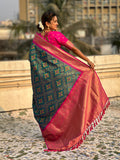 Green Banarasi Silk Blend Saree With Blouse Piece