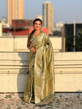 Green Banarasi Silk Blend Saree With Blouse Piece