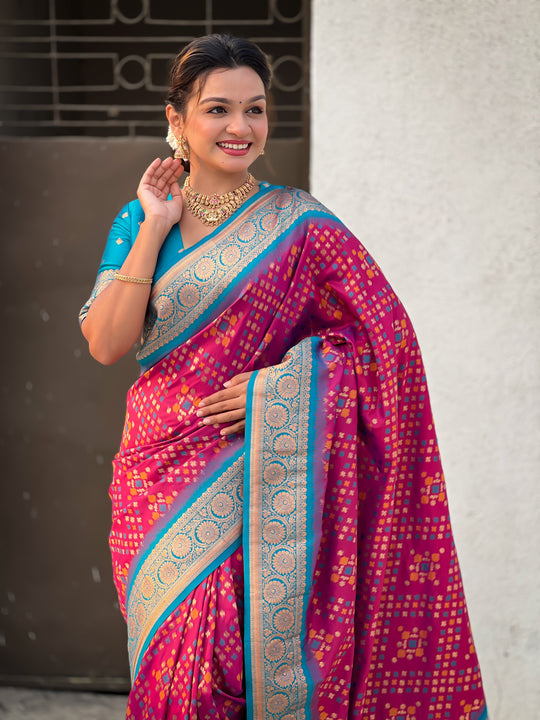 Maroon Banarasi Silk Blend Saree With Blouse Piece