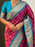 Maroon Banarasi Silk Blend Saree With Blouse Piece