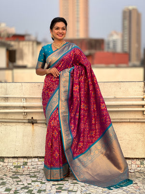 Maroon Banarasi Silk Blend Saree With Blouse Piece