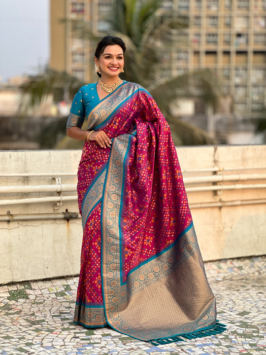 Maroon Banarasi Silk Blend Saree With Blouse Piece