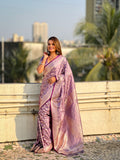 Levender Banarasi Silk Blend Saree With Blouse Piece