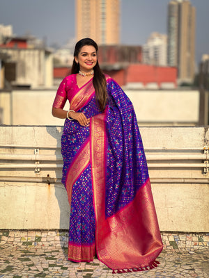 Purple Banarasi Silk Blend Saree With Blouse Piece