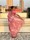 Pink Banarasi Silk Blend Saree With Blouse Piece