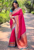 Pink Banarasi Silk Blend Saree With Blouse Piece