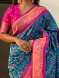 Blue Banarasi Silk Blend Saree With Blouse Piece