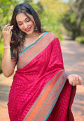 Pink Banarasi Silk Blend Saree With Blouse Piece