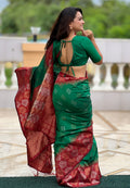 Green Banarasi Silk Blend Saree With Blouse Piece