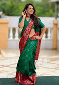 Green Banarasi Silk Blend Saree With Blouse Piece