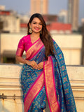 Blue Banarasi Silk Blend Saree With Blouse Piece